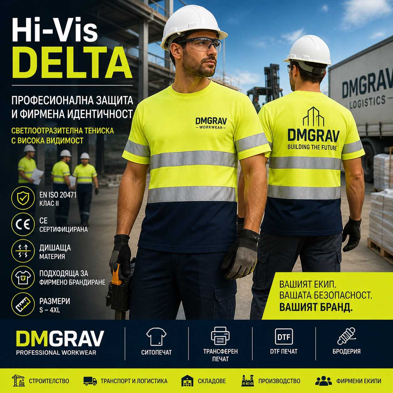брандирана светлоотразителна тениска Hi-Vis Delta за фирмено работно облекло