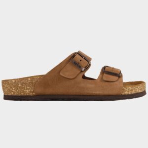 Дамски анатомични чехли LEON Brown Suede от естествена кожа с две катарами