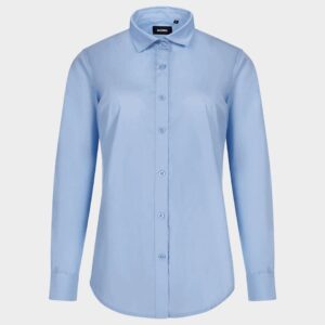 Дамска риза с дълга ръка VELILLA LIGHT BLUE – светлосиня вталена офис риза с класическа яка