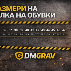 таблица с размери на стелка за работни обувки от 36 до 47 в сантиметри DMGRAV