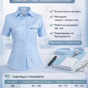 дамска светло синя риза CAMISA BLUE с къс ръкав размери и характеристики
