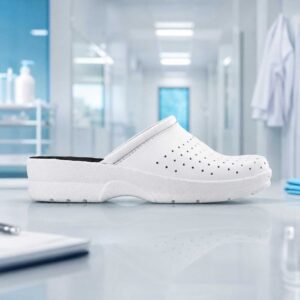 Мъжко медицинско сабо GF MAN WHITE в професионална медицинска среда с перфорирана естествена кожа и PU ходило