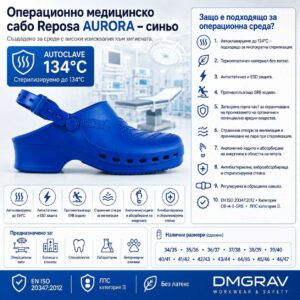 Операционно медицинско сабо Reposa AURORA синьо – автоклавируемо до 134°C